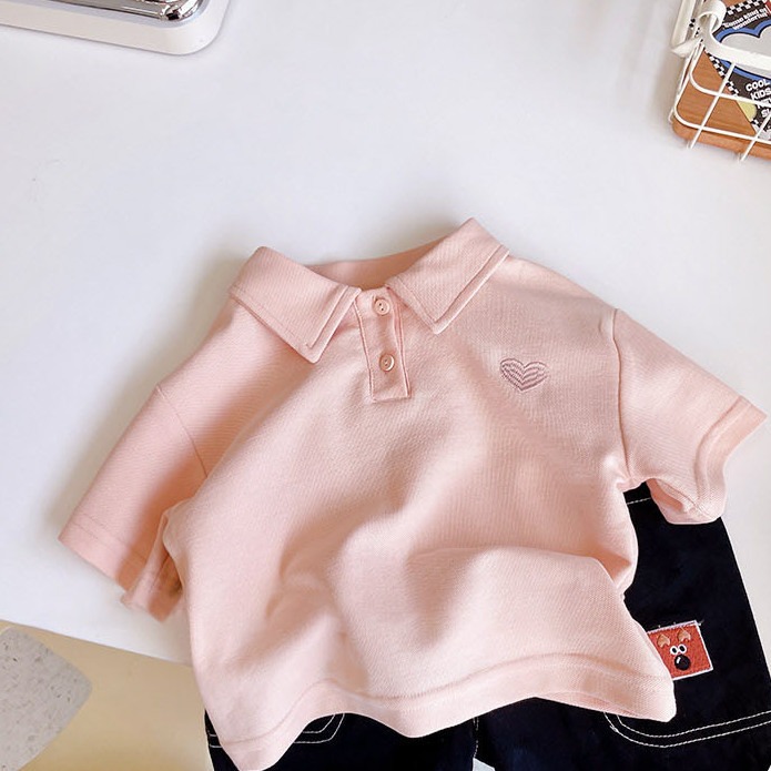 Children's Pink Polo Shirt Baby Summer Outfit Boy Collared Embroidered Short Sleeve T-Shirt Stylish Half Sleeve Trendy 0029A043