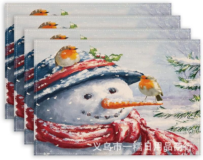 クロスボーダー爆発クリスマス雪だるま食事マット雪格子テーブルマットクリスマスパーティー装飾断熱マット祝日装飾|undefined