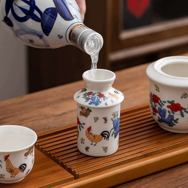 德鼎 Ceramic set, pocket flask, handheld wineglass, Chinese style