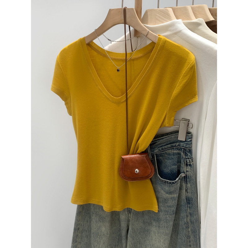 [in Stock] Lyocell Tencel Simple V-Neck Short Sleeve T-Shirt, New Spring Style, Slim Fit, Unique Design Top