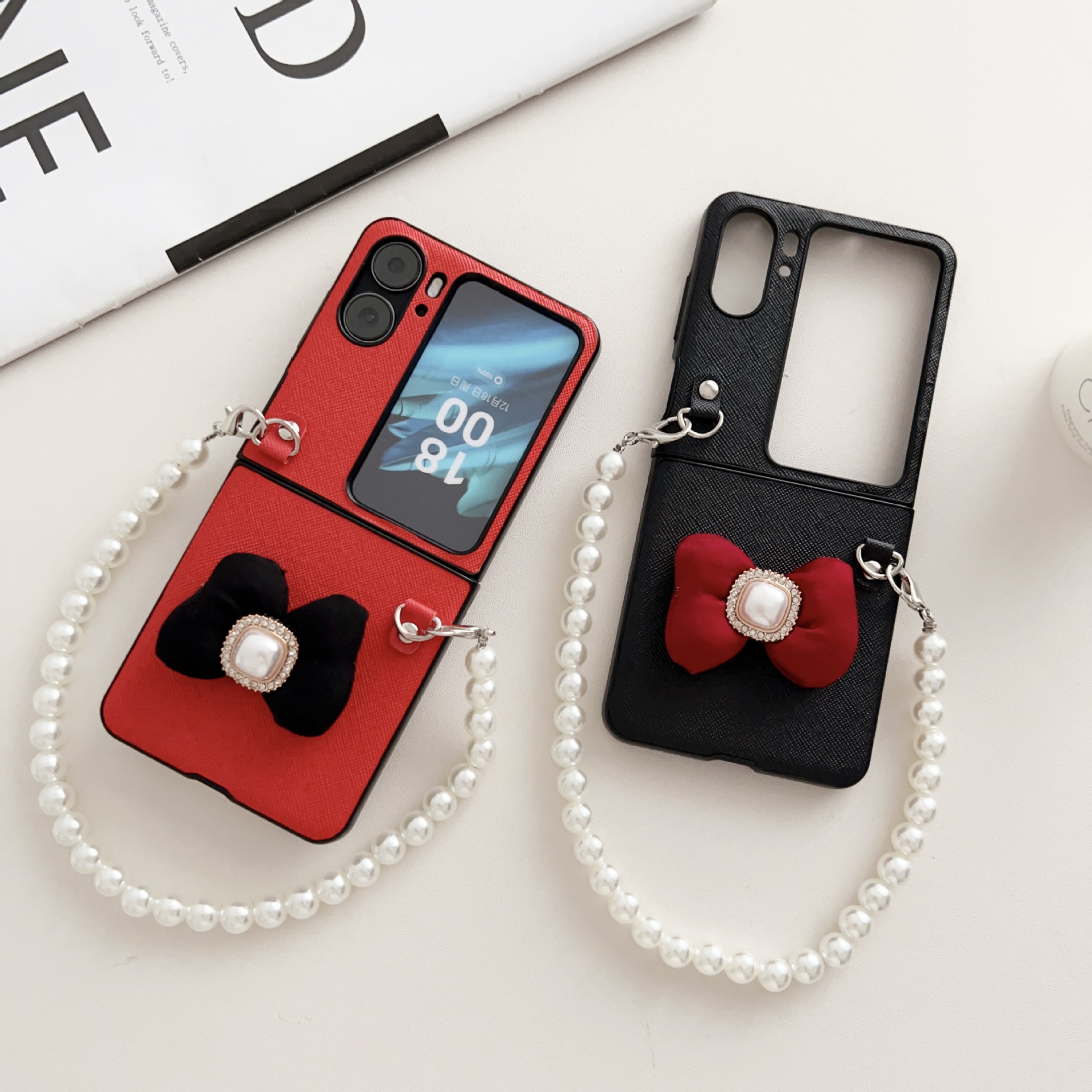 Adecuado para Samsung ZFLIP3/4 estilo perla mariposa P50POCKET pulsera plegable funda de teléfono de moda para mujer_voghion.com