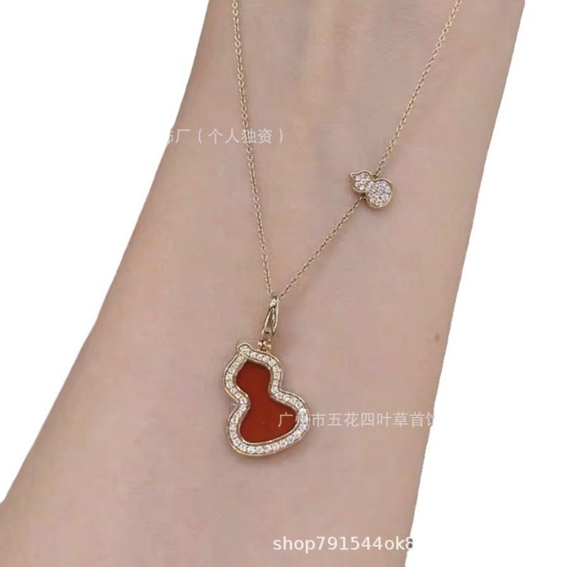 麒麟葫芦项链CNC高版本18K玫瑰金厚金电镀红玛瑙白贝母吊坠锁骨链|undefined