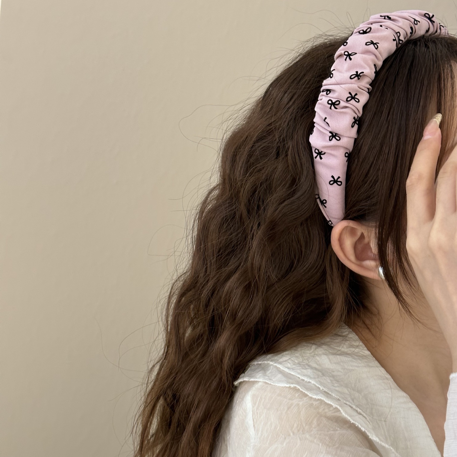 Nuevo punto de onda coreano arco rosa plegado tela banda de cabello dulce lindos banda de cabello accesorios para el cabello