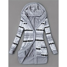 V 99075 Fleece Print Hooded Knit Cardigan ӡ���Bñ�_��