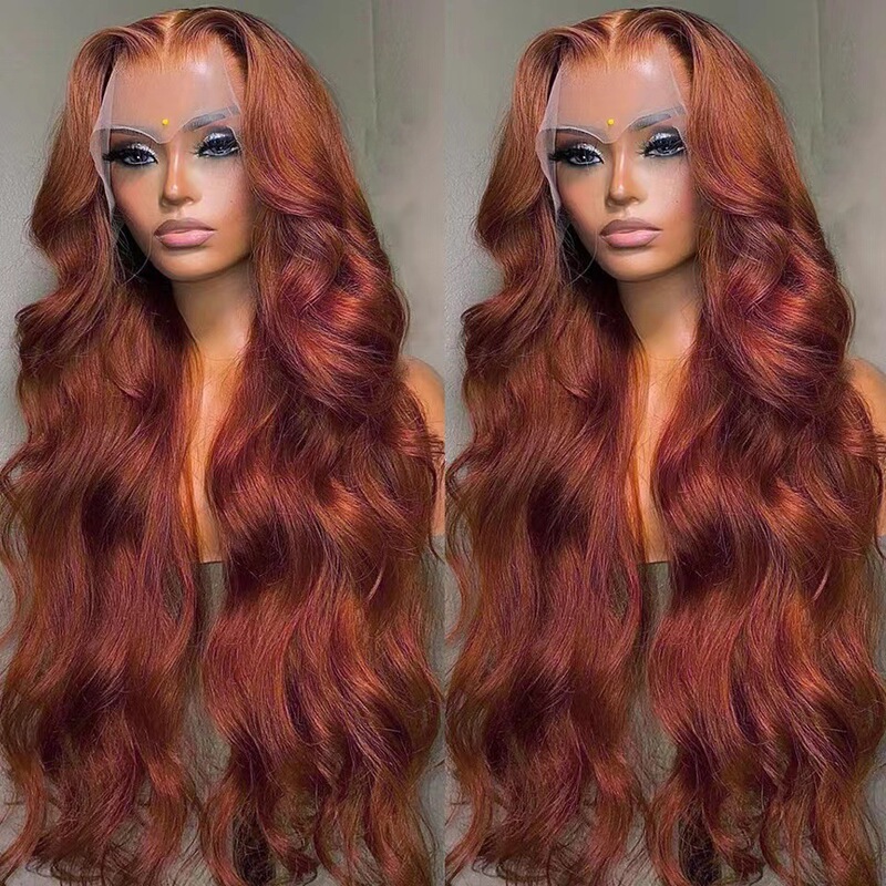 Xiyin Hot Selling African Black Front Lace Wig Set Orange Long Curly Hair Big Wave Lace Headgear in Stock