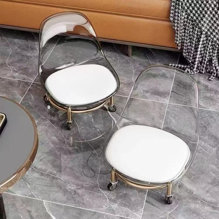 Household Backrest Silent Pulley Low Stool Transparent Small Chair Toddler Acrylic Chair Universal Wheel Stool