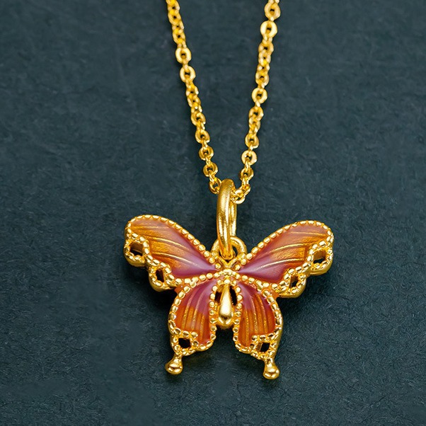 National Tide Palace Style Filament Butterfly Pendant Dream Butterfly Set Gold Enamel Color Ring_voghion.com