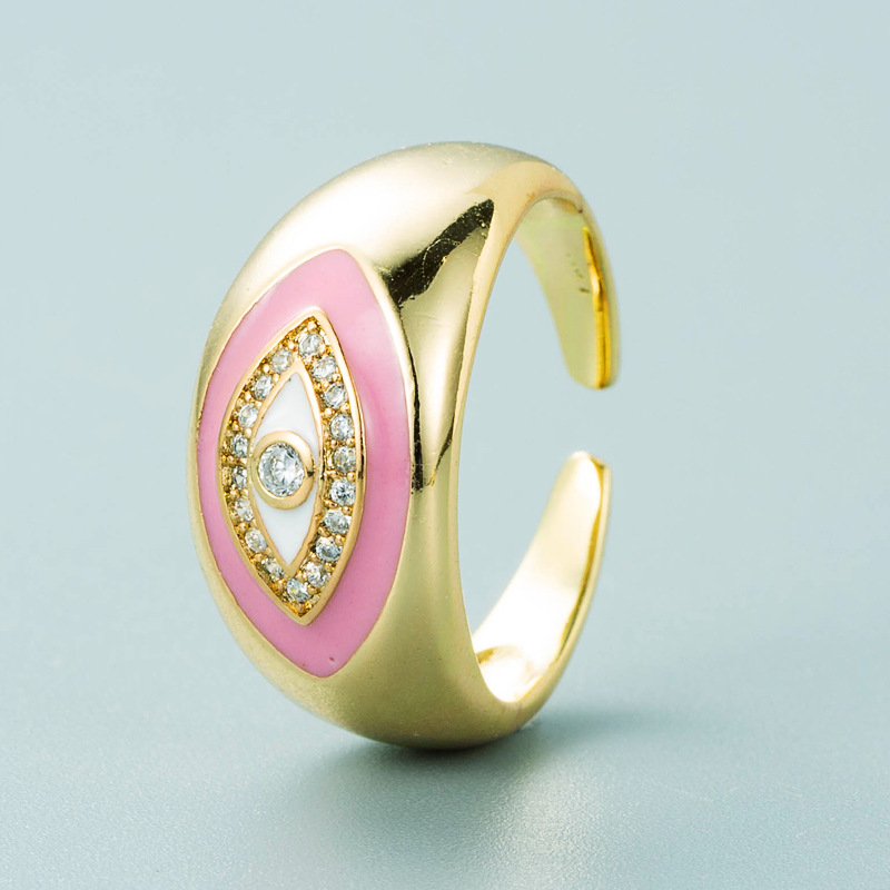 Fashion Copper Gold-plated Color Drip Oil Micro-set Zircon Devil's Eye Open Ring display picture 3