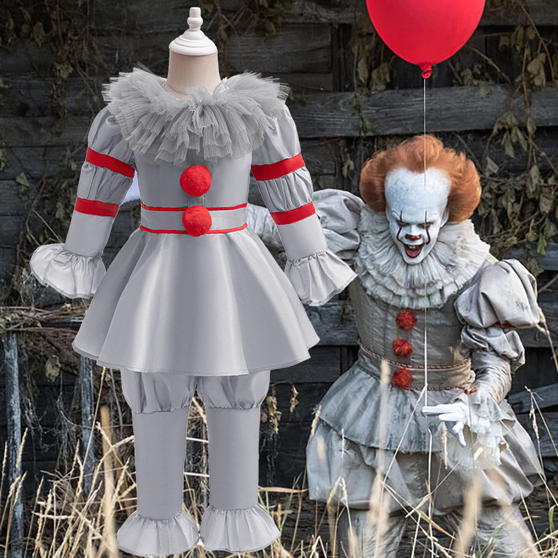Cross-Border 2024 Clown Returns Halloween Costume Gray Clown Outfit Children's Cosplay Performance Costume