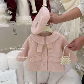 【咸柠七】奶油粉！女童呢大衣冬季新款儿童甜美中长款呢子外套