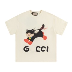 古家高バージョン GU Home 25SS 新しい子猫と子犬の動物柄シリーズプリント半袖 T シャツ男性と女性用