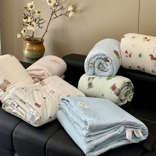 Cool Breathable Knitted Cotton Cartoon Printed Summer Quilt Air-conditioning Quilt Single Summer Quilt Children's Student Dormitory Single Summer Quilt
