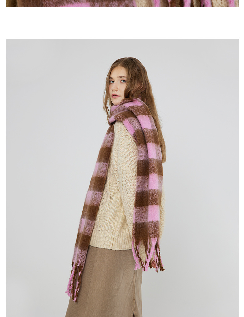 Bufanda mujer de imitación cachemira con estampado ajedrez invierno_voghion.com