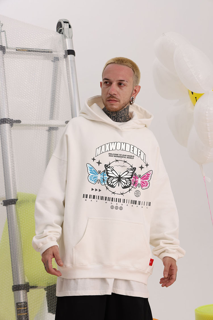 Vêtements pour hommes pull à capuche couleur lourde sweat-shirt papillon 400G velours léger plus velours style couple ample_voghion.com
