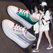 真皮小白鞋女2025春秋季新款厚底松糕女鞋内增高拼色小白鞋女单鞋