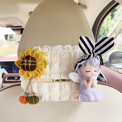 Car tissue box/set | Armrest Box Car Use - puff-tissue-box-sunflower-black-and-white-striped-purple-anne