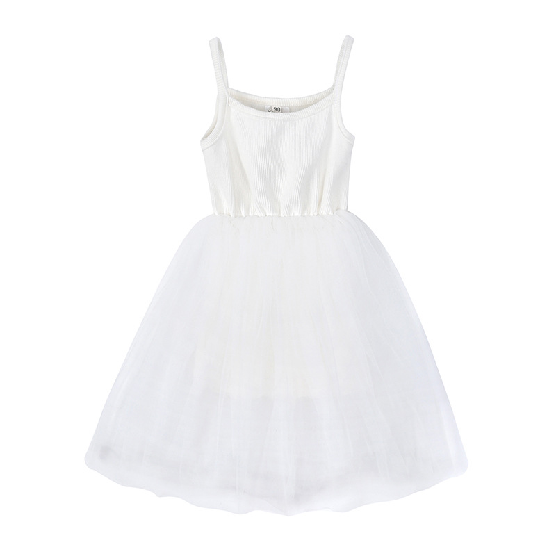 Sleeveless Sleeve Length Princess Cute Solid Color Cotton Girls Dresses