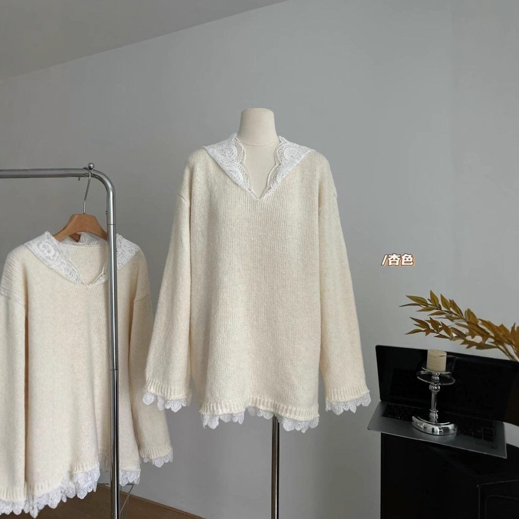 Design lace demi-season sweater with hood