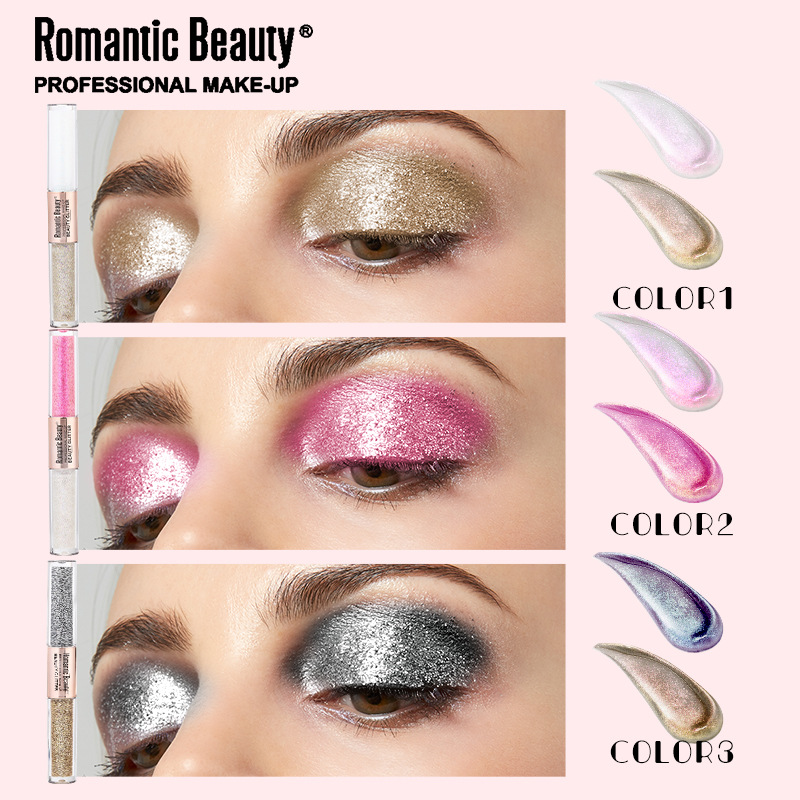 Sombra de ojos líquida transfronteriza doble cabeza flash maquillaje perlada maquillaje de ojos flash maquillaje de belleza bicolor maquillaje de ojos duradero maquillaje para mujeres