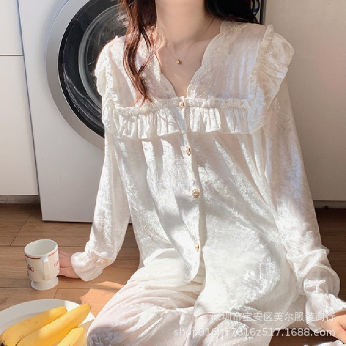 Transmisión en vivo de invierno transfronterizo cálido más pijamas engrosados de terciopelo mujeres lindo rebeca de solapa de ins servicio a domicilio de una pieza