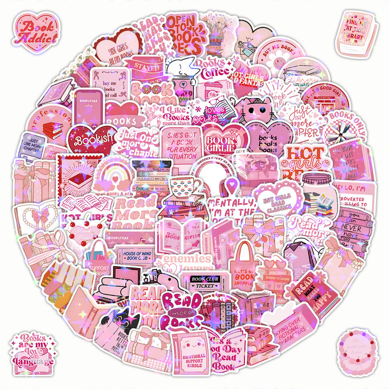 60-120张Pink Bookish涂鸦贴纸粉色阅读装饰笔记本行李箱跨境贴画|undefined