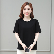 跨境批发大码女装夏装纯棉上衣中年妈妈洋气短袖T恤一件代发6701
