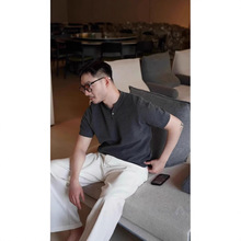 2025针法肌理感短袖男夏季成熟稳重男装上衣深灰色亨利领休闲T恤