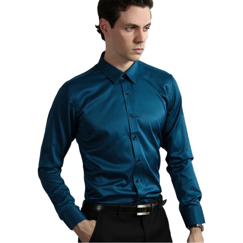 Camisa de color sólido para hombres sin planchar estiramiento transpirable casual de negocios estilo coreano slim fit ropa de negocios camisa blanca de manga larga para hombres