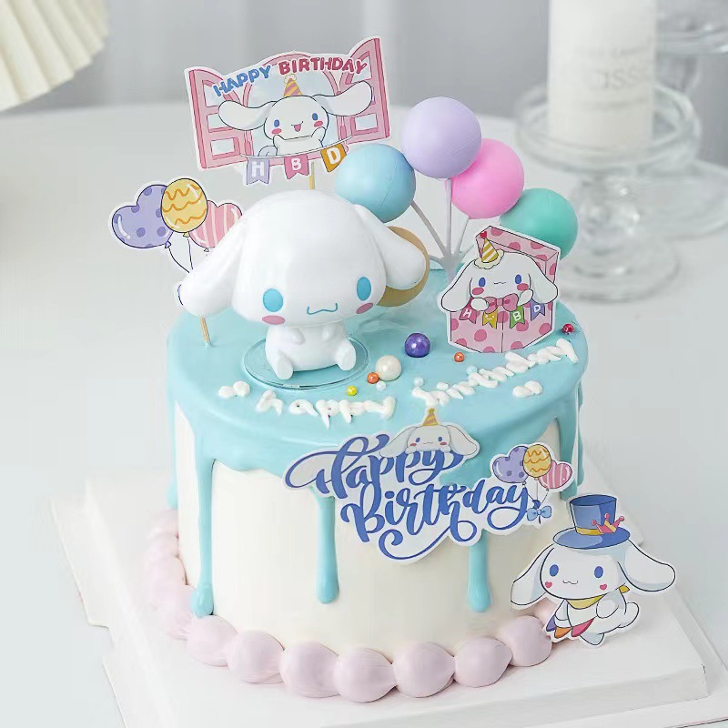 Decoración de pastel de perro de jade adorno de decoración de pastel de perro de orejas grandes blancas de dibujos animados retro Kulomi complemento de vestir para hornear tarjeta de cumpleaños