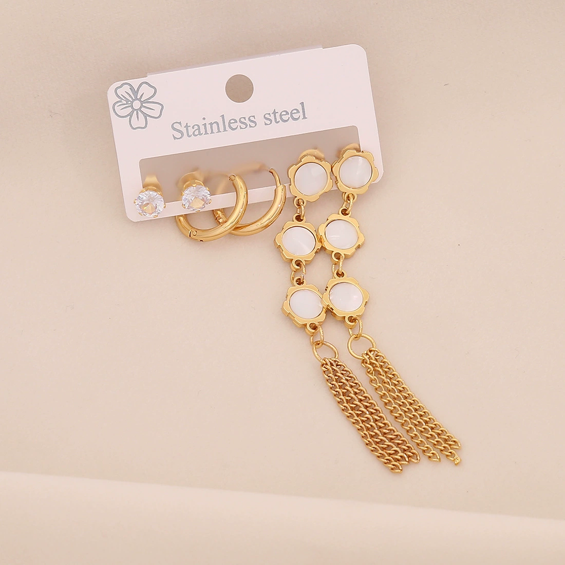 Long earrings stainless steel, set, accessory