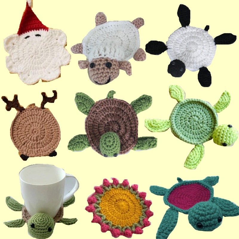 跨境新款乌龟杯垫隔热垫手工针织马克杯杯垫万圣节派对餐盘垫子