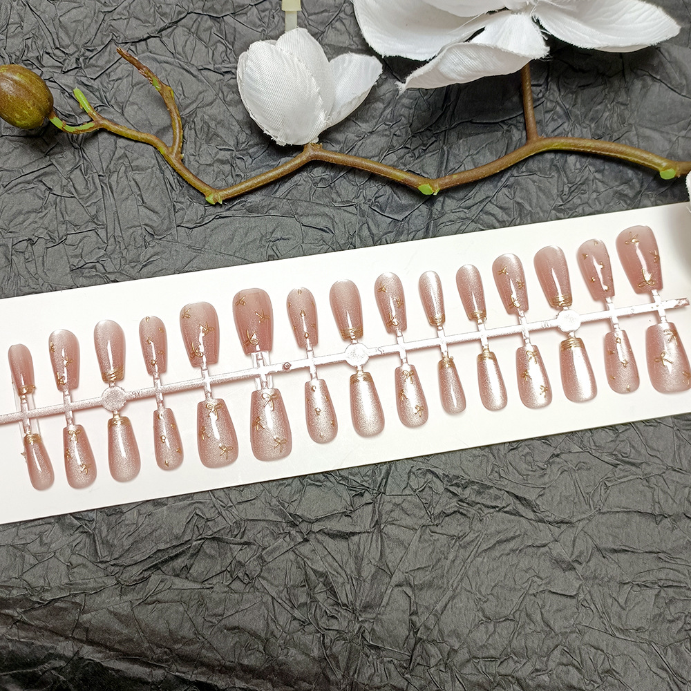 Puntas de uñas artificiales de ojo de gato hechas a mano, las más vendidas, pegatinas de uñas con lazo, juego de 30 piezas con tiras codificadas, puntas de uñas reutilizables.