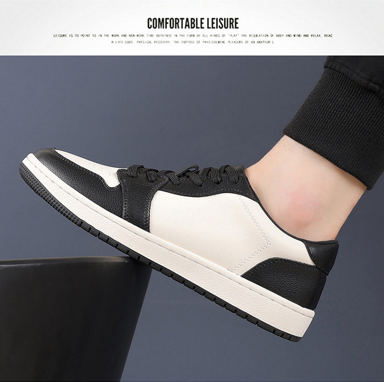 Giày sneaker nam da bò thoáng khí, đế bệt, dây buộc phía trước — 88055 Đen đỏ (da bò), 88055 đen và trắng (da bò) chi tiết 12