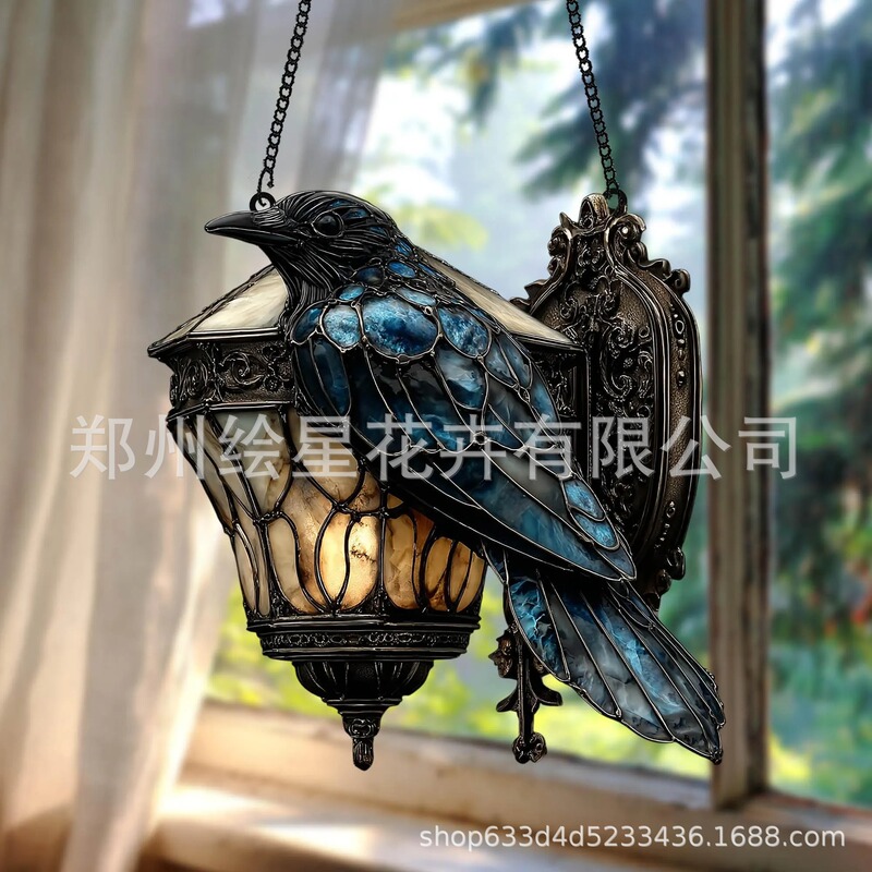 独立站新品万圣节装饰乌鸦哥特式灯笼2D亚克力吸灯黑暗学术之家|undefined