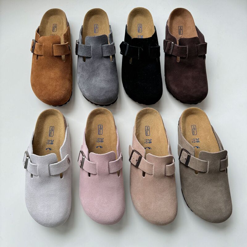 Sangpo Burken Shoes Women's Retro Cork Height Increased Sandals Toe Genuine Leather Thick Sole Fishing Burken Half Slippers