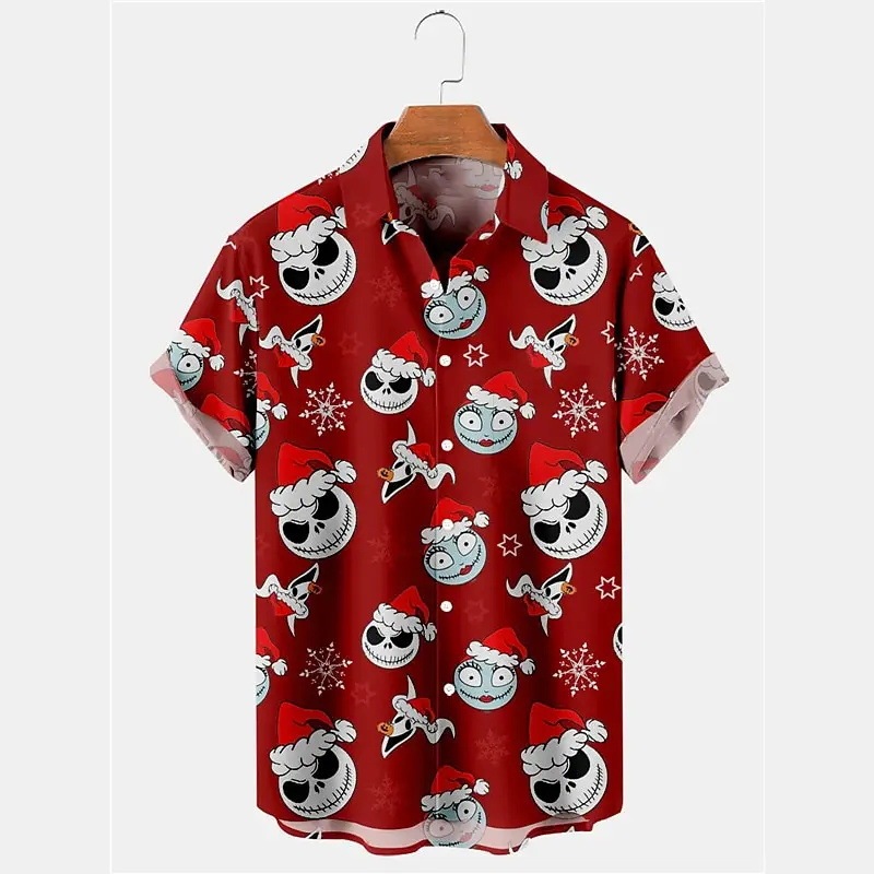 Skeleton Gothic Men's Shirt Casual Men's Lapel Top Short Sleeve Shirt Four-Way Stretch Plaid Christmas Shirt Skeleton Gothic Men's Shirt Casual Men's Lapel Top Short Sleeve Shirt Four-Way Stretch Plaid Christmas Shirt