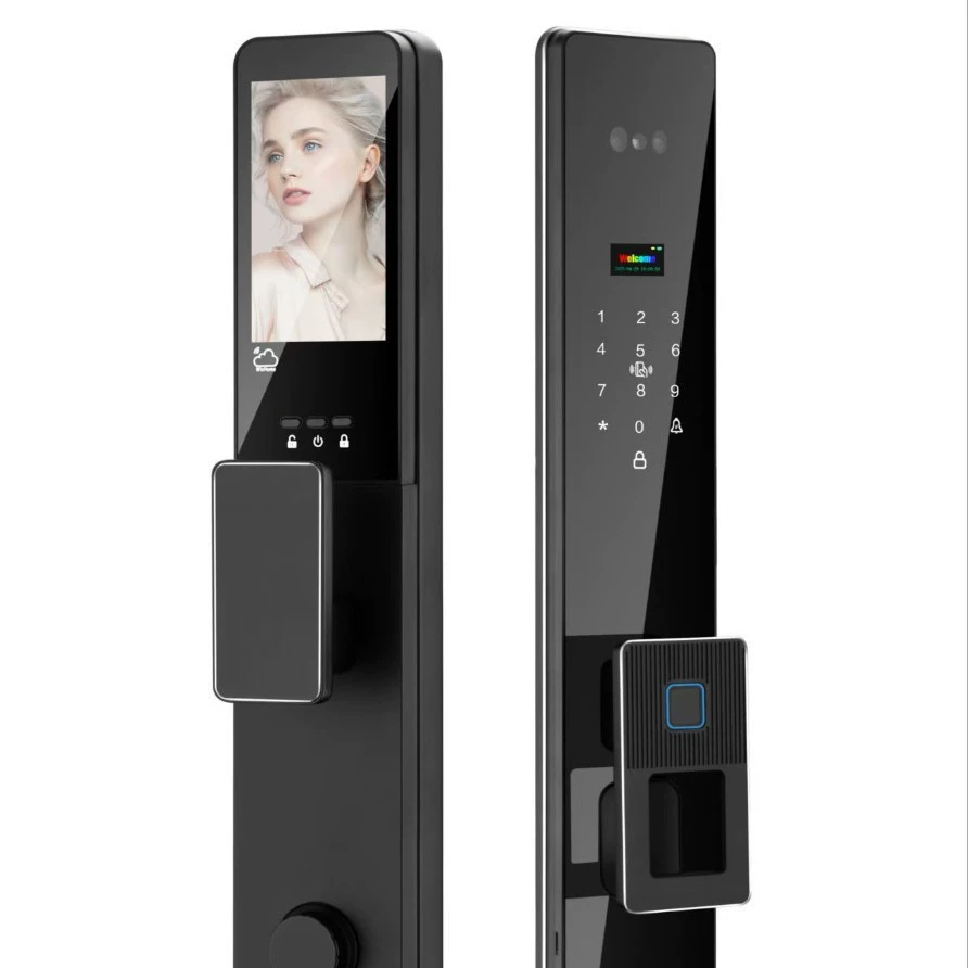 Умный замок с 3D распознаванием лица, рельефный корпус, видеодомофон, удалённый дверной замок, отпечаток пальца, электронный замок с цилиндром уровня C, безопасность