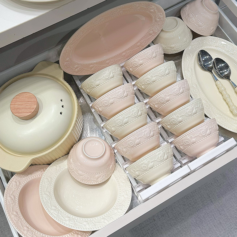 Modern Embossed French Tableware Set Dishes for Home 2025 New Bowls Engagement Wedding Wedding Gift