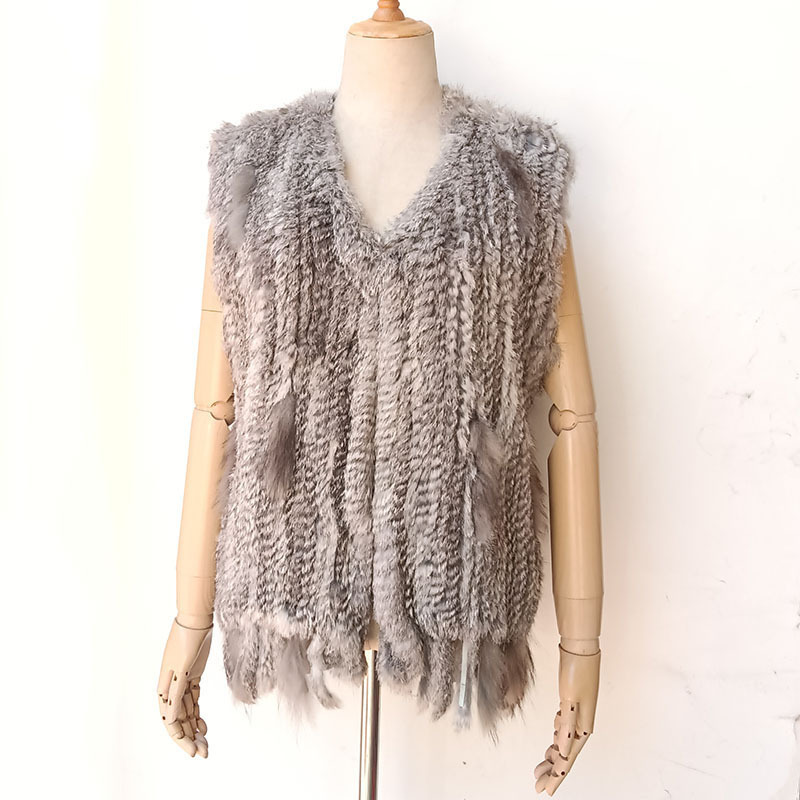 Haining Fur Real Rabbit Hair Woven Vest Women's Autumn and Winter Real Hair Called Flower Coat Collarless Foreign Trade Fur Coat Haining Fur Real Rabbit Hair Woven Vest Women's Autumn and Winter Real Hair Called Flower Coat Collarless Foreign Trade Fur Coat