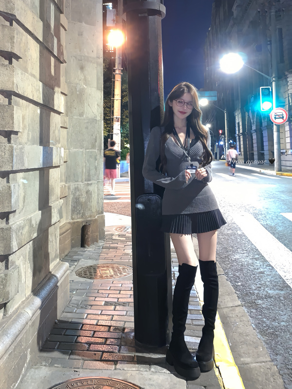 白水女 高智感姐姐 V领毛针织衫女薄款毛衣百褶裙韩系套装上衣|undefined