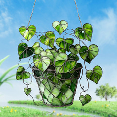 バレンタインデーTEMU緑の愛の鉢植えの2d平面のアクリルの円盤はペンダントの屋外の窓の装飾のペンダントを掛けます。