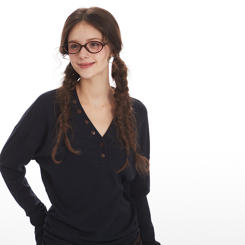 HeyHenry Women's V Neck Slim Fit Long Sleeve T-Shirt Designer Fashion for Autumn Suitable for Inner Layers_ecoleips.com