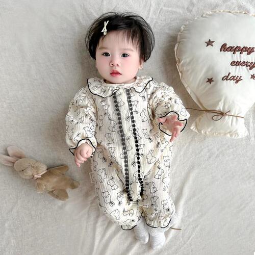 Baby Spring and Autumn Set for Girls, Newborn to 100 Days Princess Coat, Autumn Super Cute and Sweet Outwear, Haha Climbing Suit