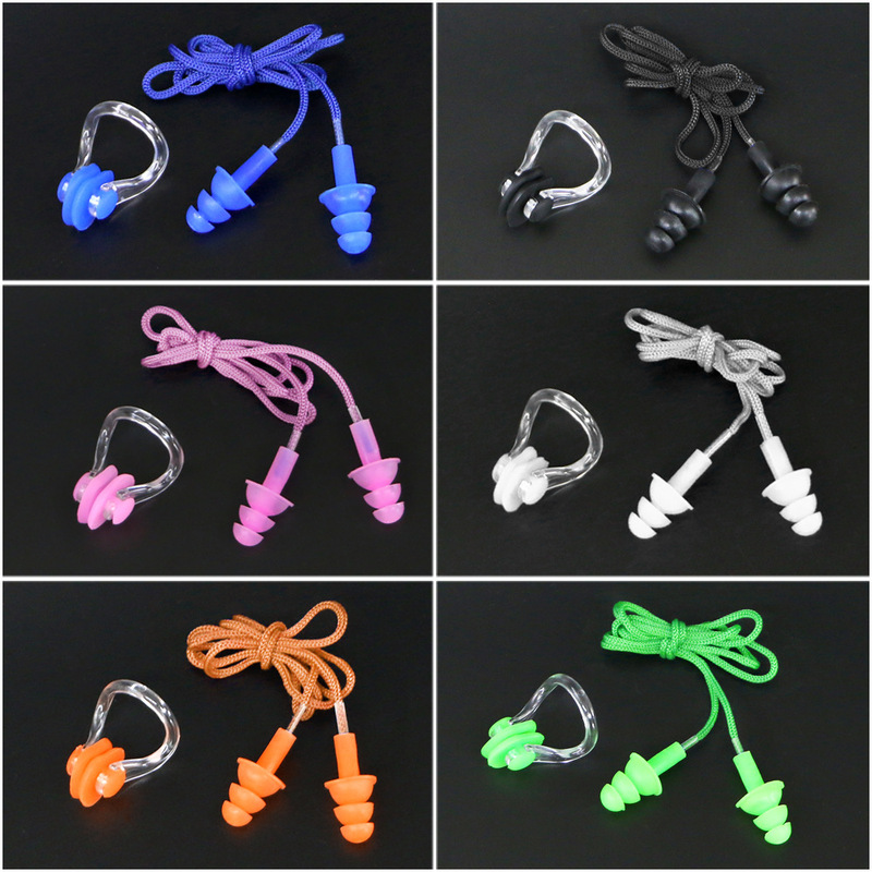 Swimming nose clip earplug with rope anti-loss soft silicone professional waterproof Bath swimming anti-water factory direct sales