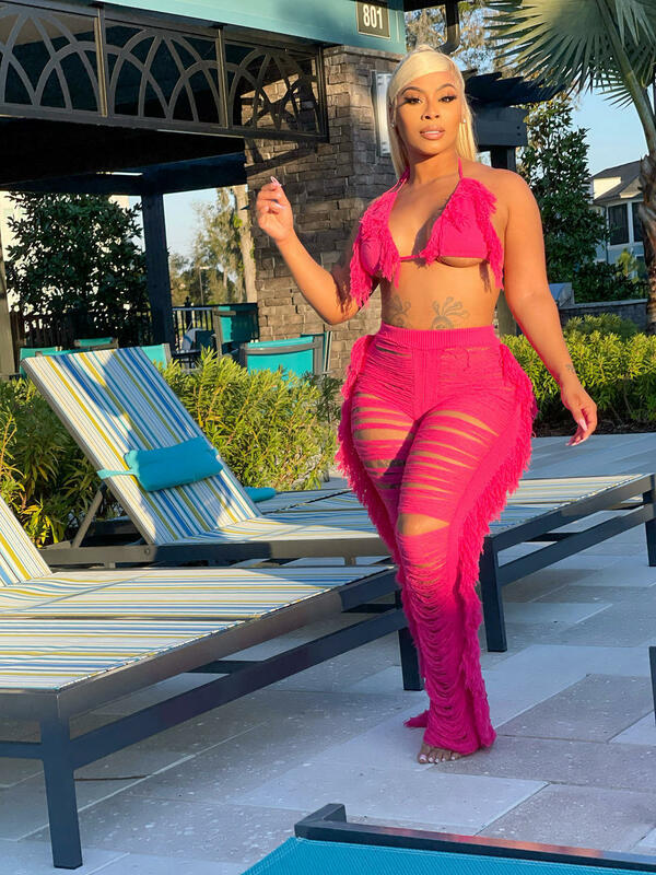 Women's Clothing summer new women's sexy tassel knitted pants suit_voghion.com