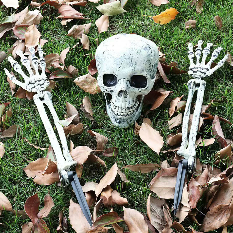 Halloween Floor-Standing Skeleton Set Ghost Festival Decoration Props Realistic Human Plastic Hand Bones Skull Ornaments
