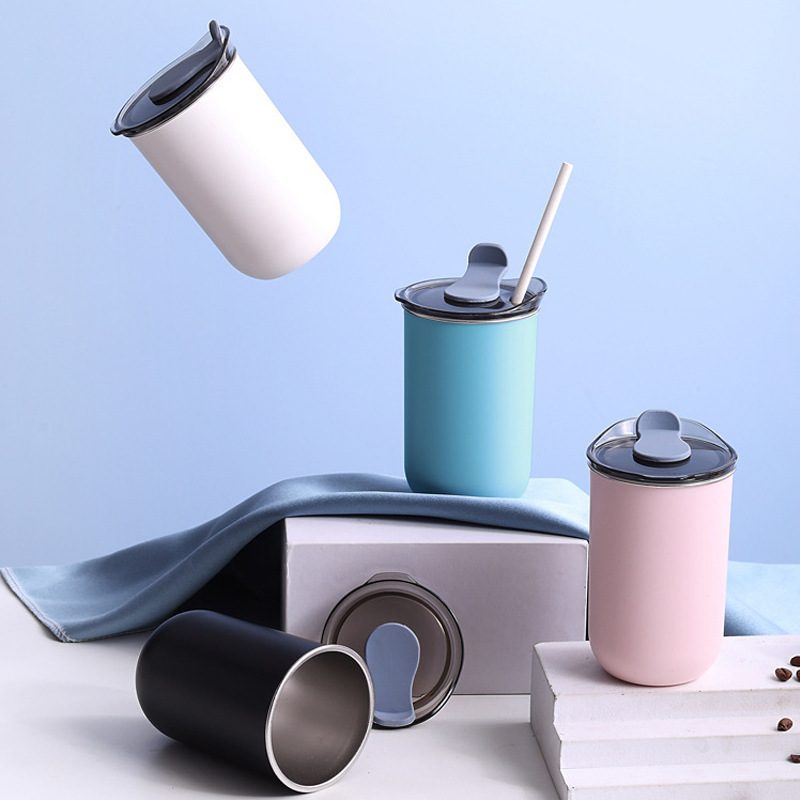 ins high-looking coffee portable cup creative straw cup with lid portable takeaway cup stainless steel cup