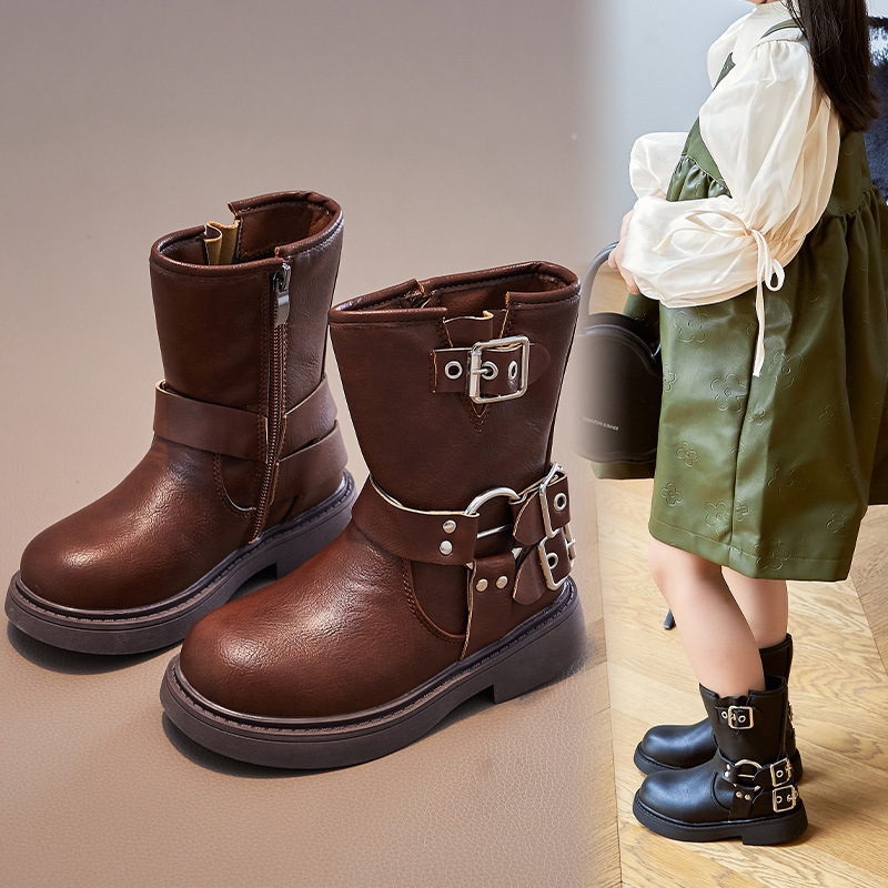 Kinderschuhe neue Herbst- und Winterschuhe im britischen Stil für große Kinder, Lederstiefel für Kinder mit weichen Sohlen_voghion.com