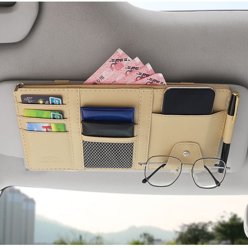Car Sun Visor Storage Bag, Multi-Functional Car Interior Glasses Holder, Card Holder, Driver's License and Ticket Storage Holder