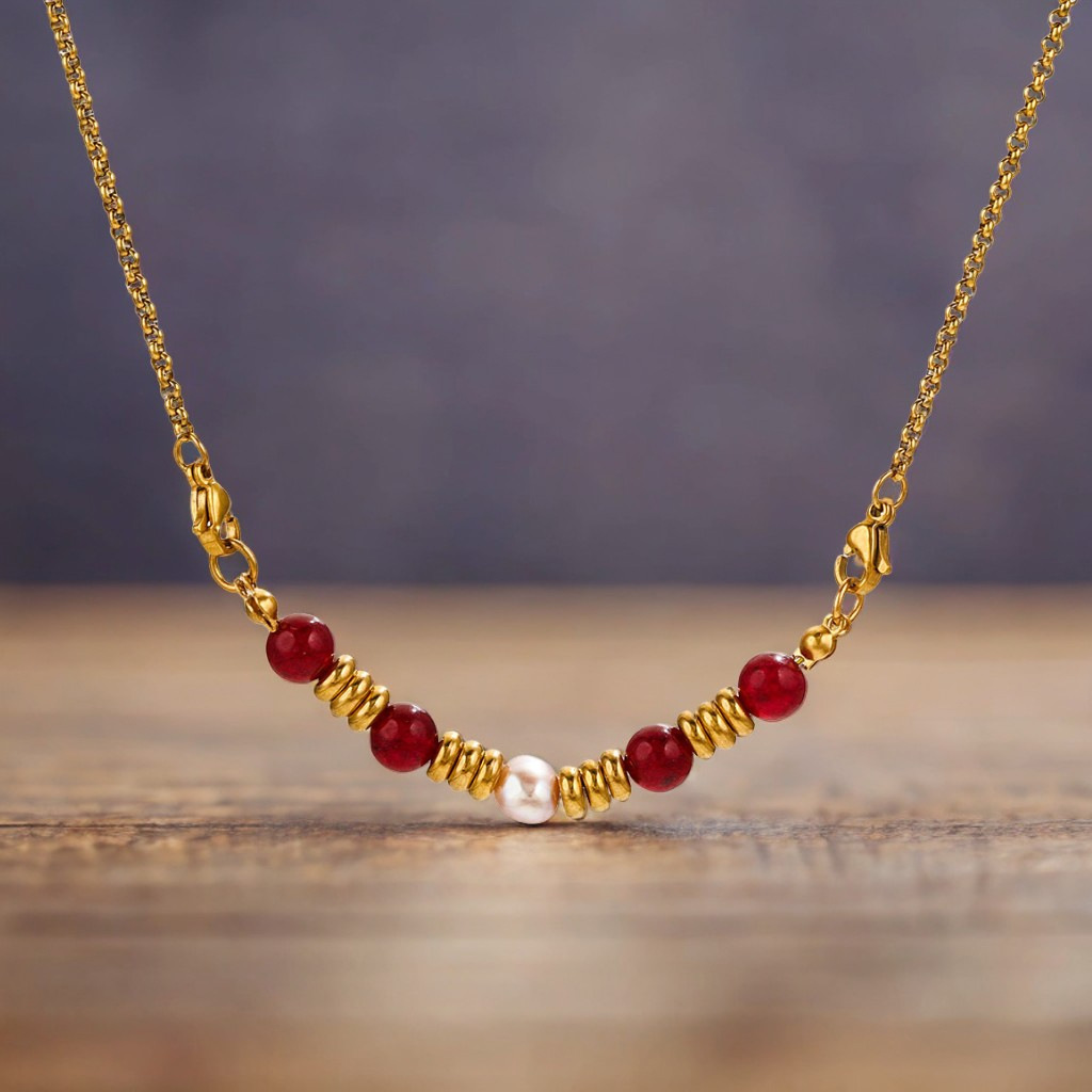 Perlas de piedra natural con cuentas de bricolaje de acero inoxidable, joyería al por mayor de color retro de nicho europeo y americano, colgante de doble orificio